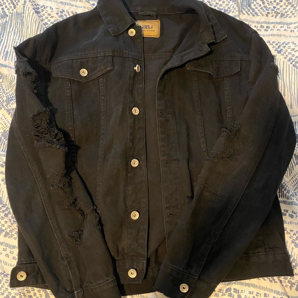 Distressed Black Denim Jacket